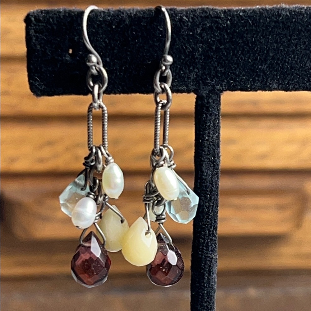 Silpada dangle earrings, retired W1246, glass beads, freshwater pearl, sterling